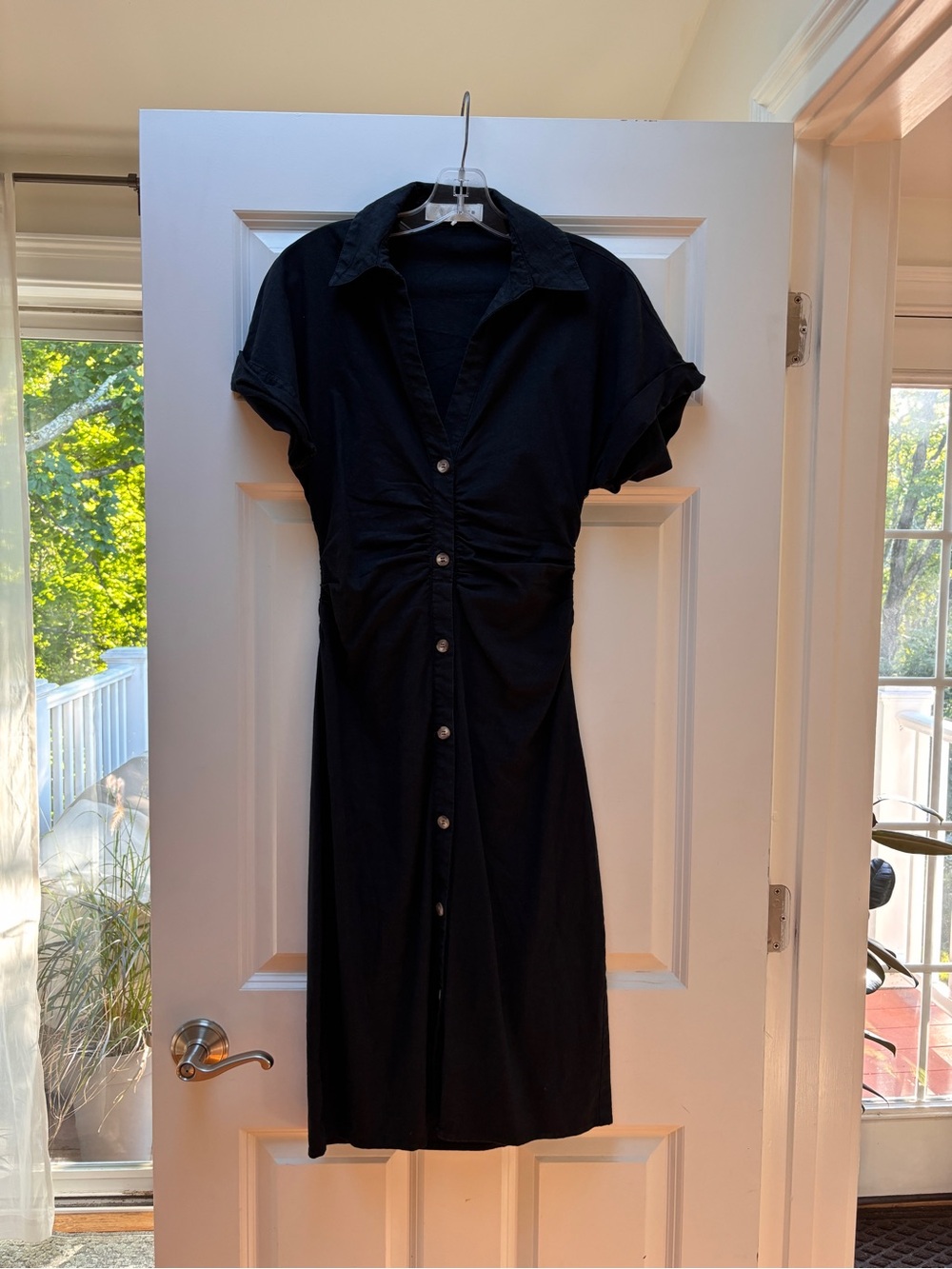 Zara Black Button-Front Short Sleeve Midi Dress